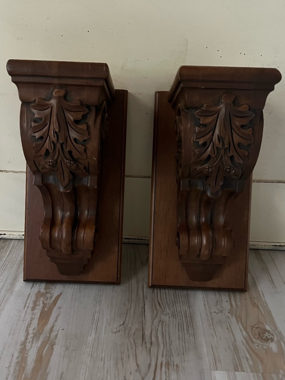 Solid Wood Carved Corbels Wall Bracket Shelves featuring an ornate scroll design